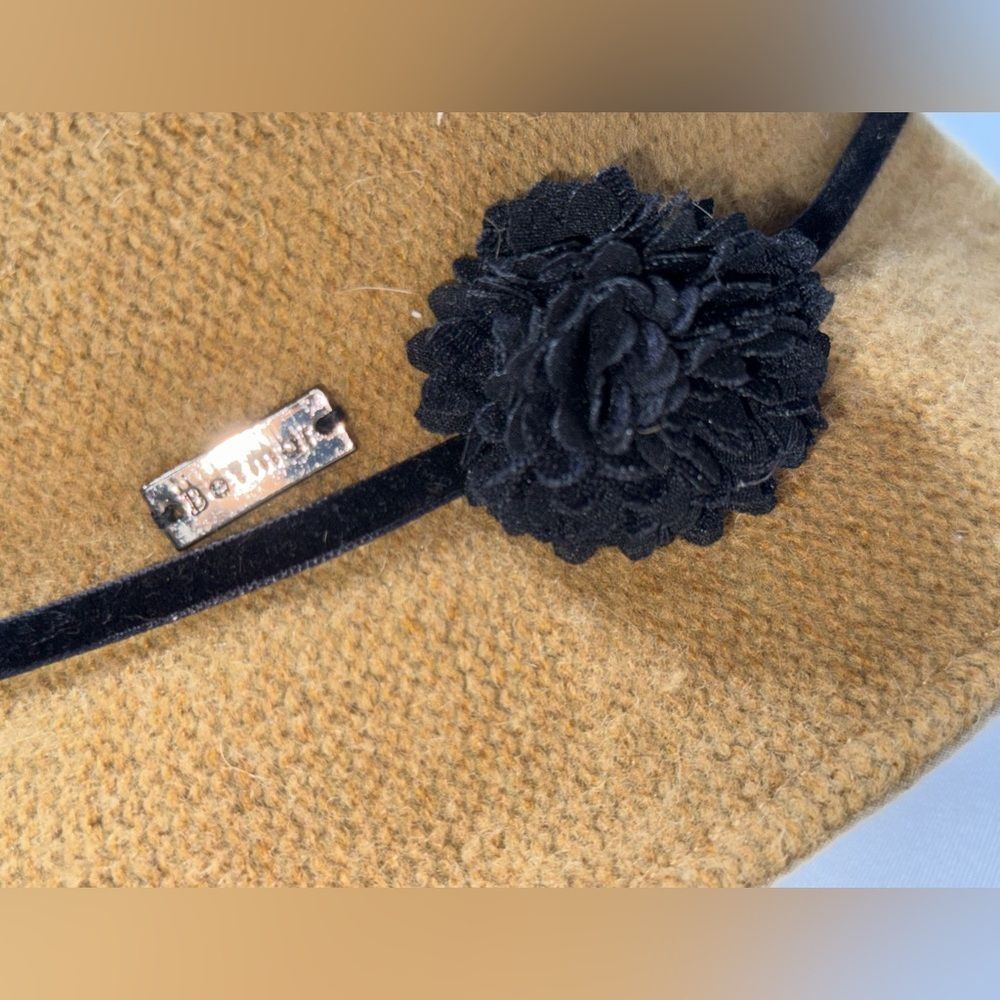 Betmar New York Camel Wool Blend Cloche Hat Velvet Ribbon Rosette OS